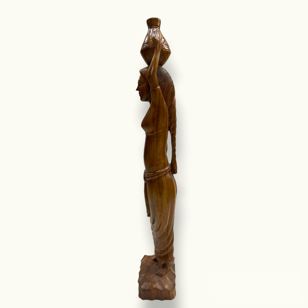 Beautiful Wooden Lady Statue, Village Women Carrying Water Pot.