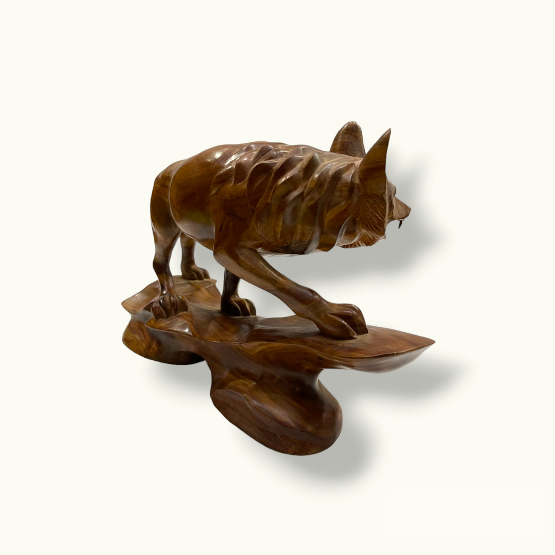 Beautiful Wooden Fox Statue, Fascinating Wooden Fox Sculpture.