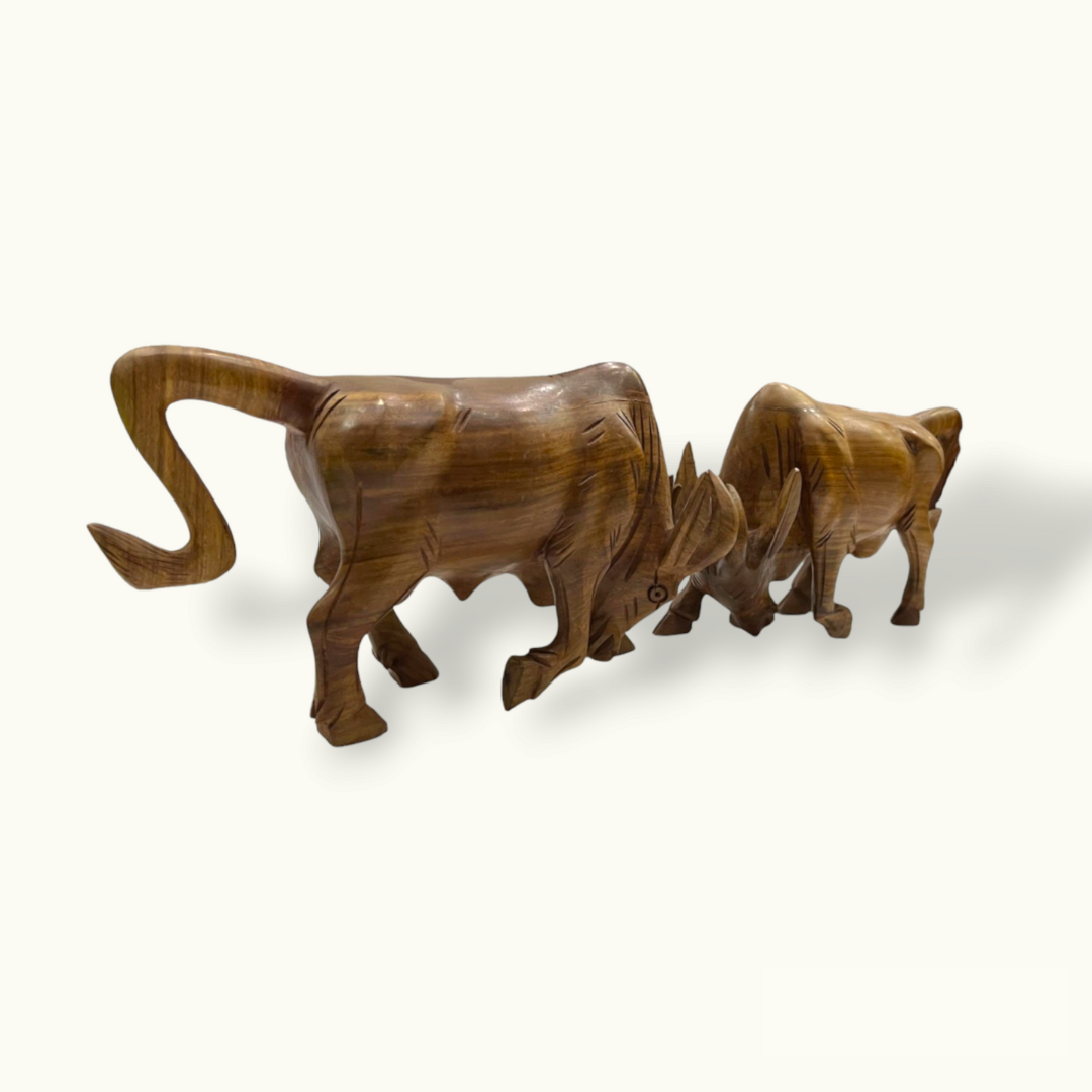 Handcrafted Bulls, Fighting Bulls Set, Wooden Bull Set.