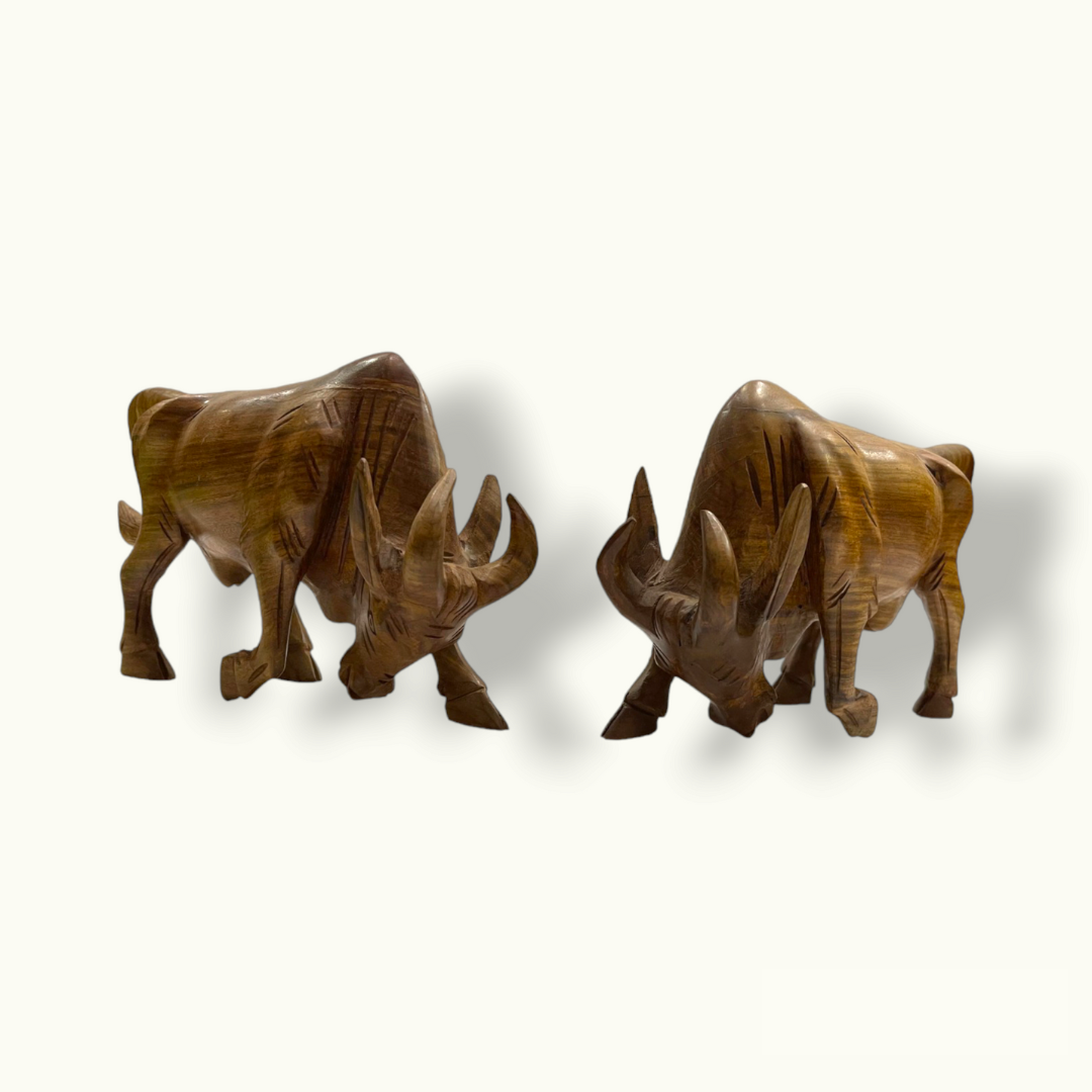 Handcrafted Bulls, Fighting Bulls Set, Wooden Bull Set.