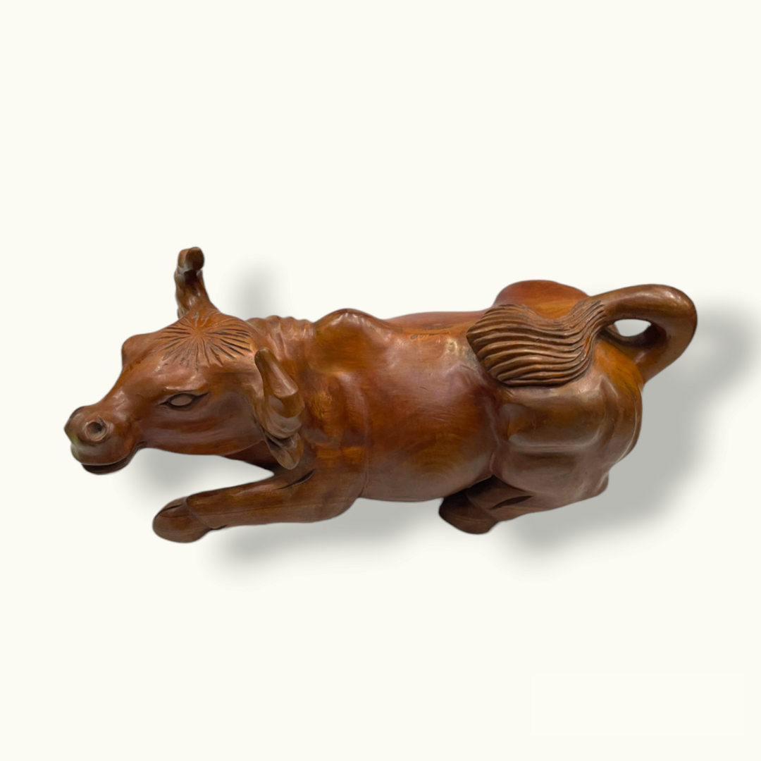 Wooden Bull Sculpture, Classic Handmade Wooden Bull, Bull Statue.