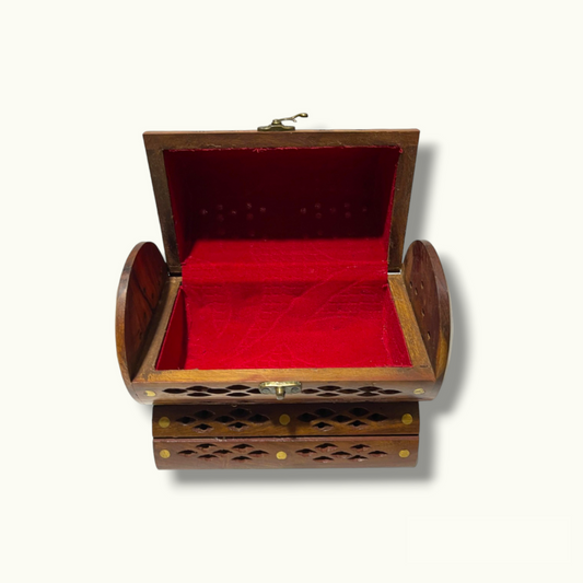 Wooden Jewelry Box, Brass Work Wooden Jewelry Box, Dholki Wooden Box.