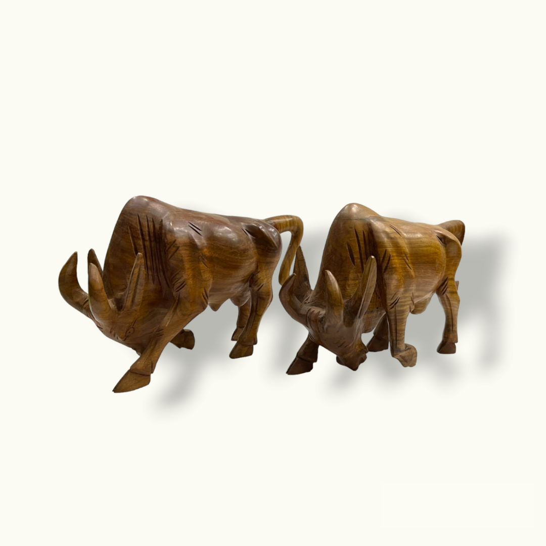 Handcrafted Bulls, Fighting Bulls Set, Wooden Bull Set.