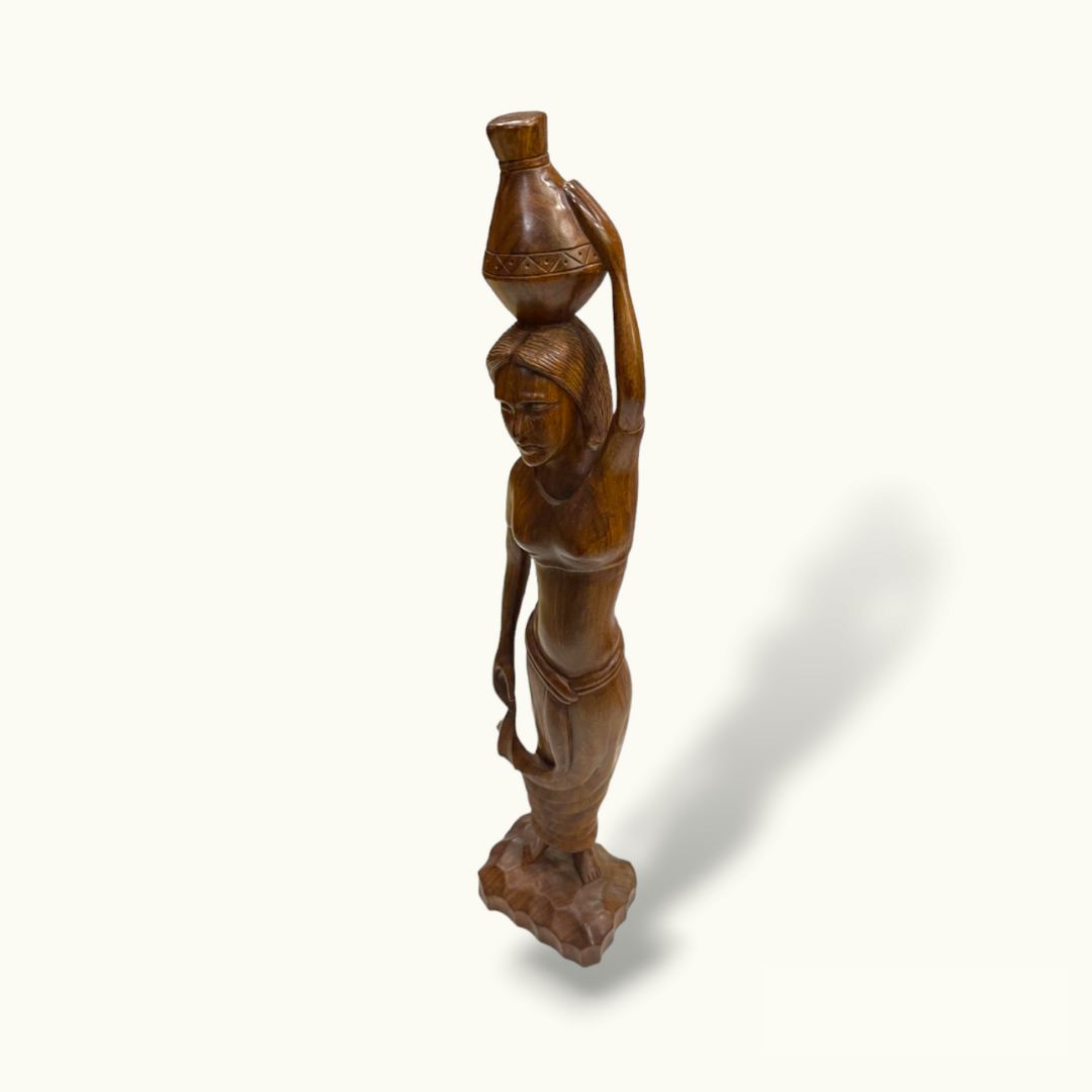 Beautiful Wooden Lady Statue, Village Women Carrying Water Pot.