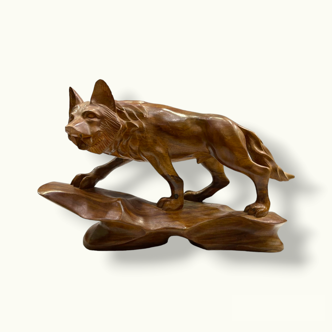 Beautiful Wooden Fox Statue, Fascinating Wooden Fox Sculpture.