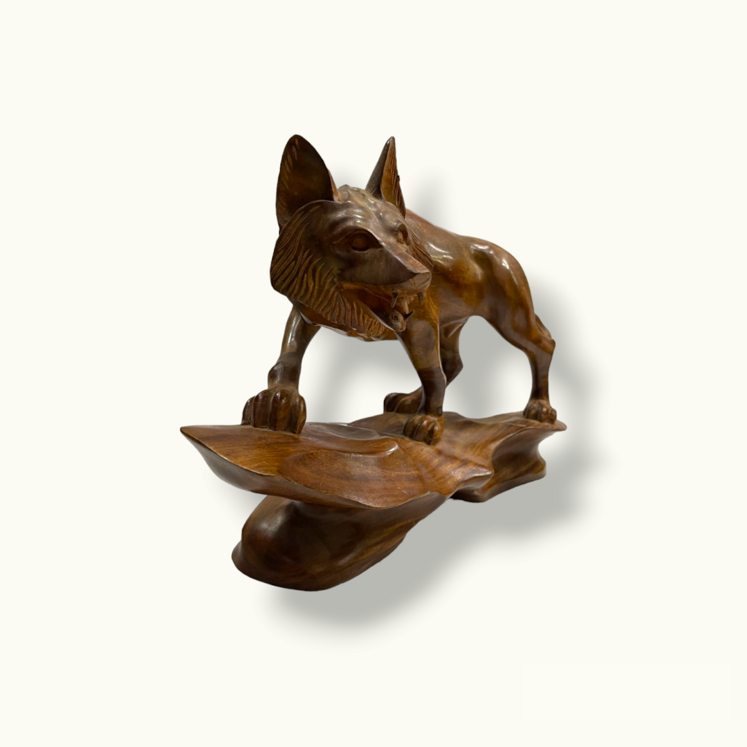 Beautiful Wooden Fox Statue, Fascinating Wooden Fox Sculpture.