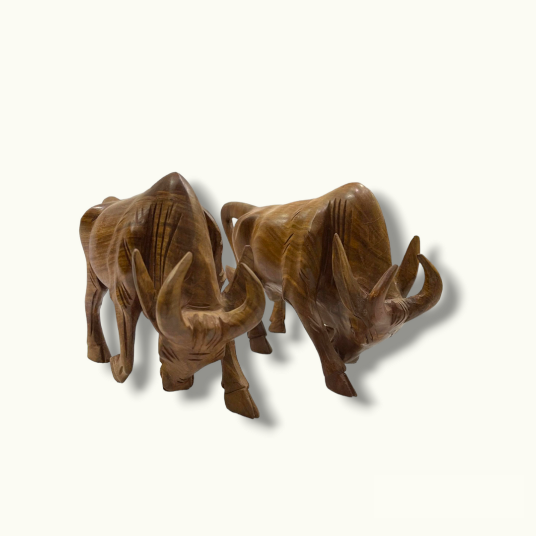 Handcrafted Bulls, Fighting Bulls Set, Wooden Bull Set.