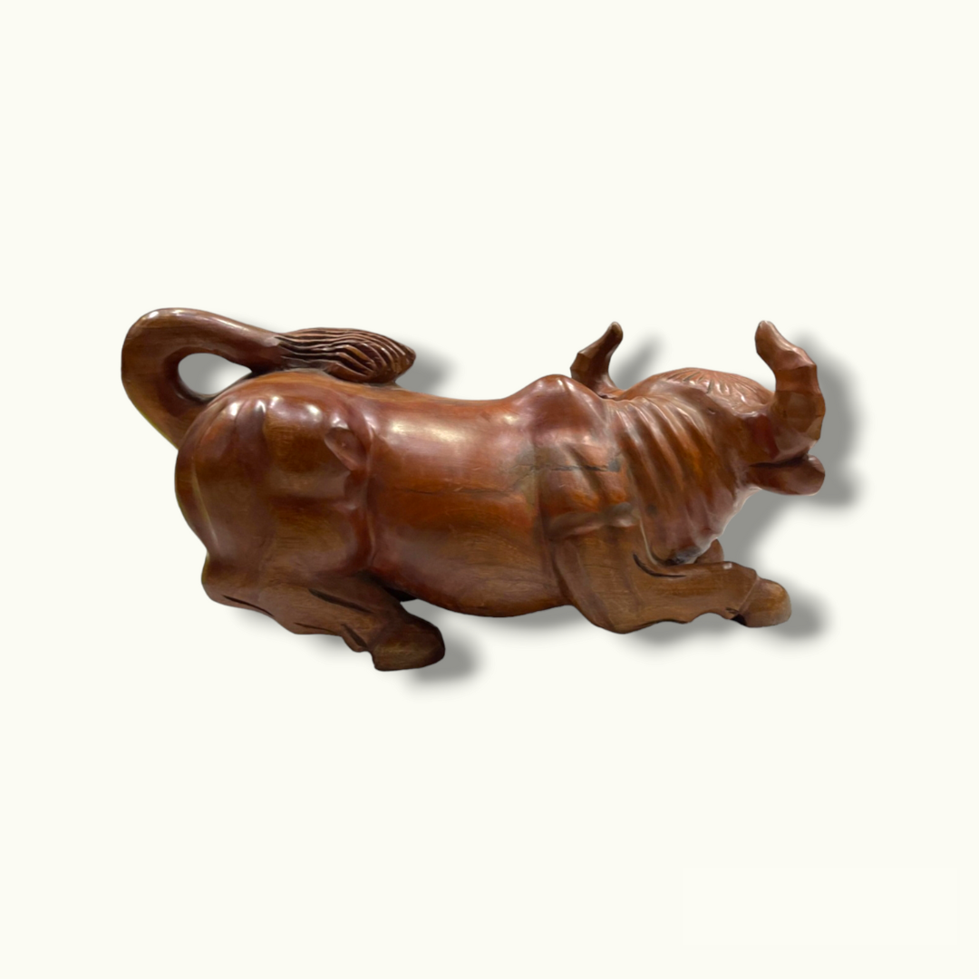 Wooden Bull Sculpture, Classic Handmade Wooden Bull, Bull Statue.