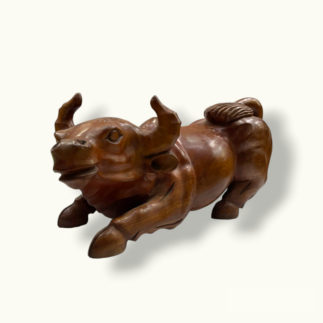 Wooden Bull Sculpture, Classic Handmade Wooden Bull, Bull Statue.