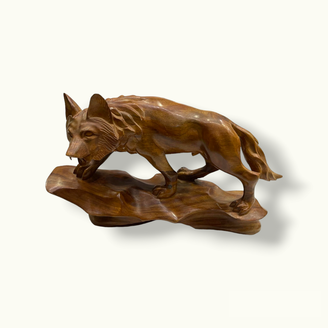 Beautiful Wooden Fox Statue, Fascinating Wooden Fox Sculpture.