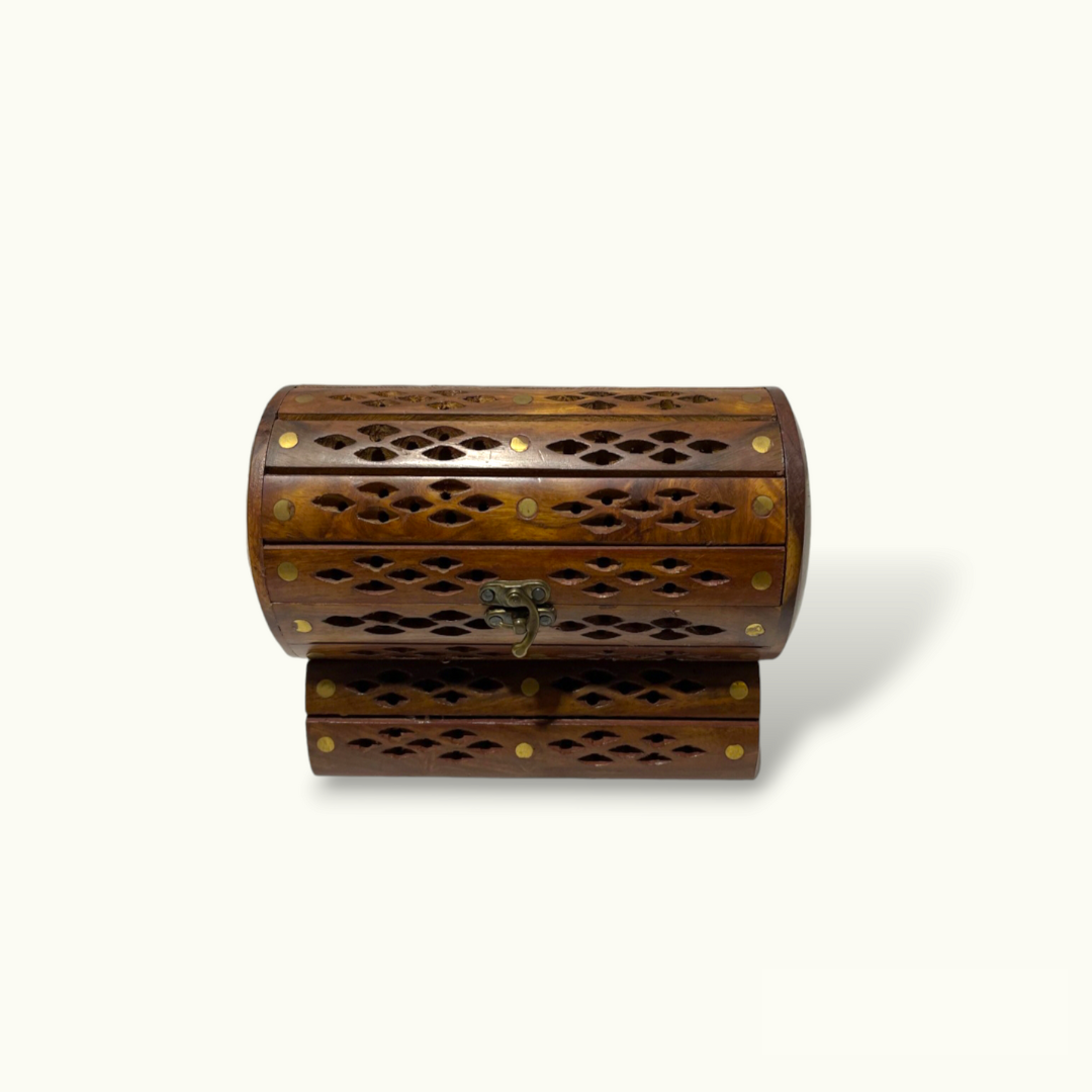 Wooden Jewelry Box, Brass Work Wooden Jewelry Box, Dholki Wooden Box.