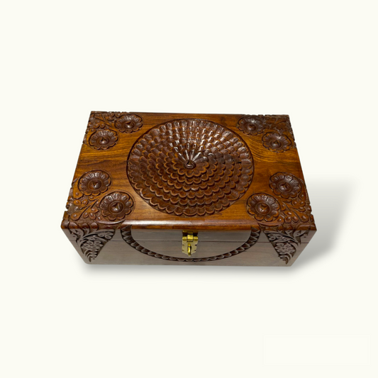 Beautiful Carved Flowers Jewelry Box, Attractive Wooden Jewelry Box.