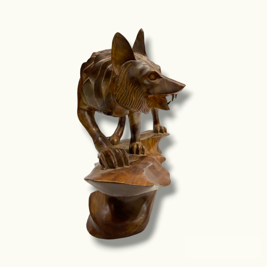 Beautiful Wooden Fox Statue, Fascinating Wooden Fox Sculpture.