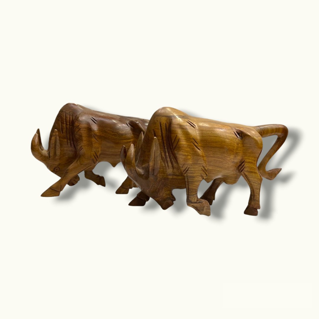 Handcrafted Bulls, Fighting Bulls Set, Wooden Bull Set.