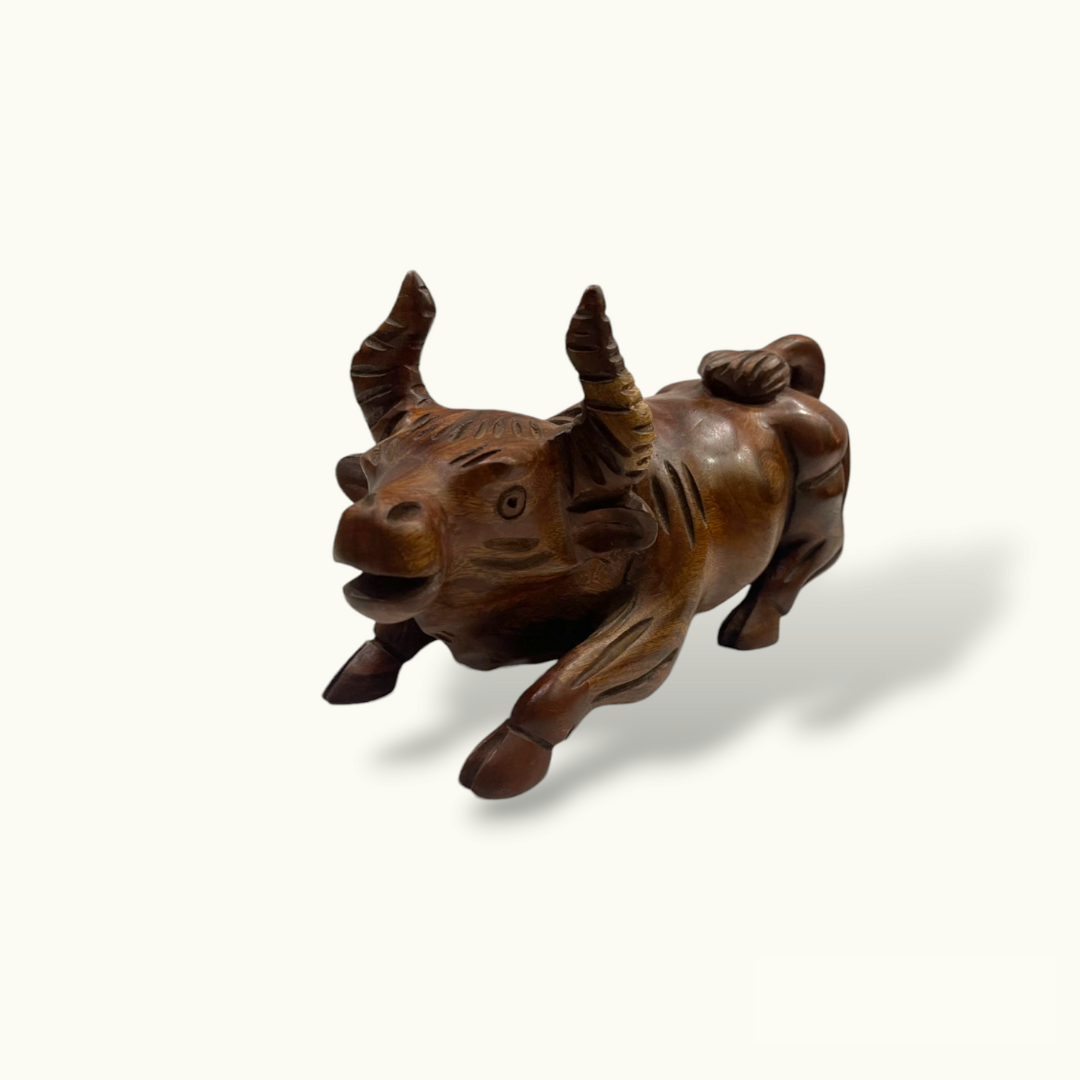 Handmade Wooden Bull Set, Bull Set, Bull Sculptures, Wooden Bulls.