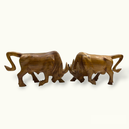 Handcrafted Bulls, Fighting Bulls Set, Wooden Bull Set.