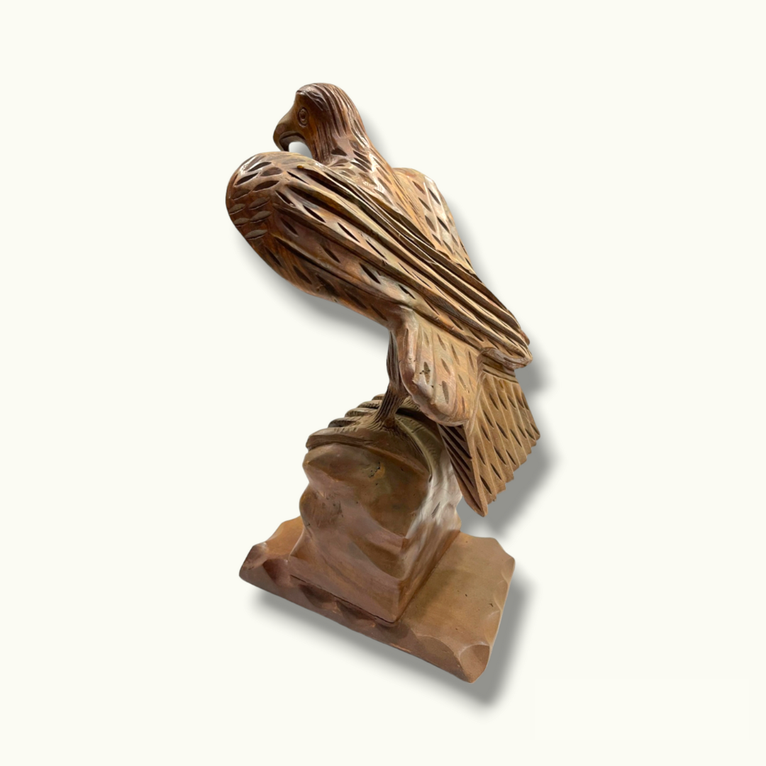 Wooden Eagle Sitting on a Tree Branch, Eagle Sculpture.