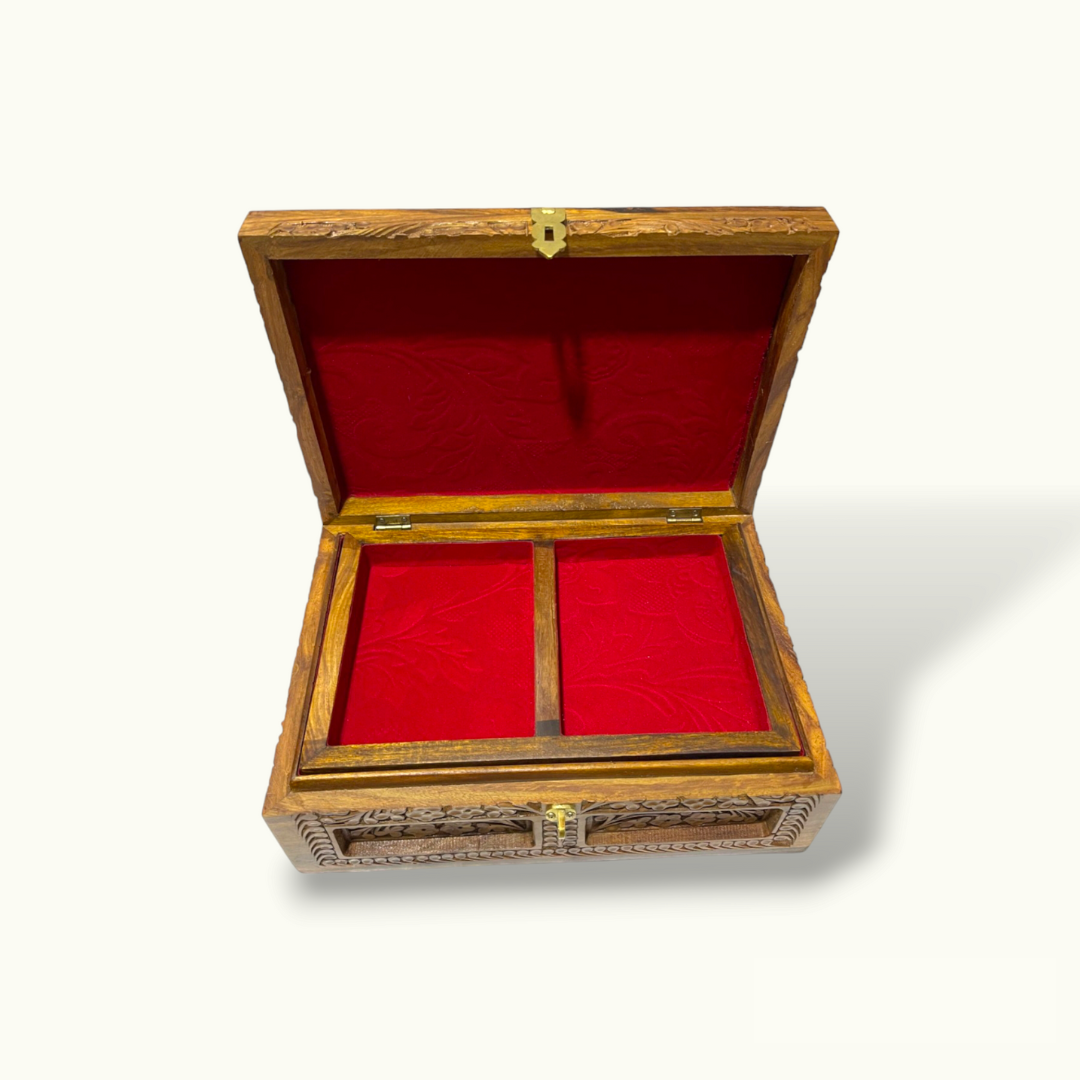 Beautiful Brass Inlay Jewelry Box, Wood Carving Jewelry Box.