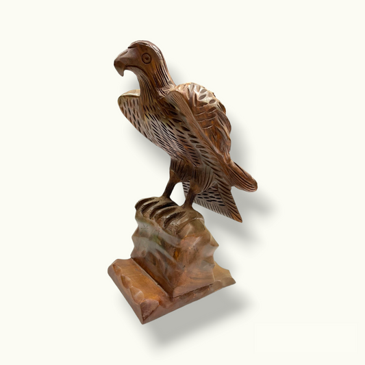 Wooden Eagle Sitting on a Tree Branch, Eagle Sculpture.