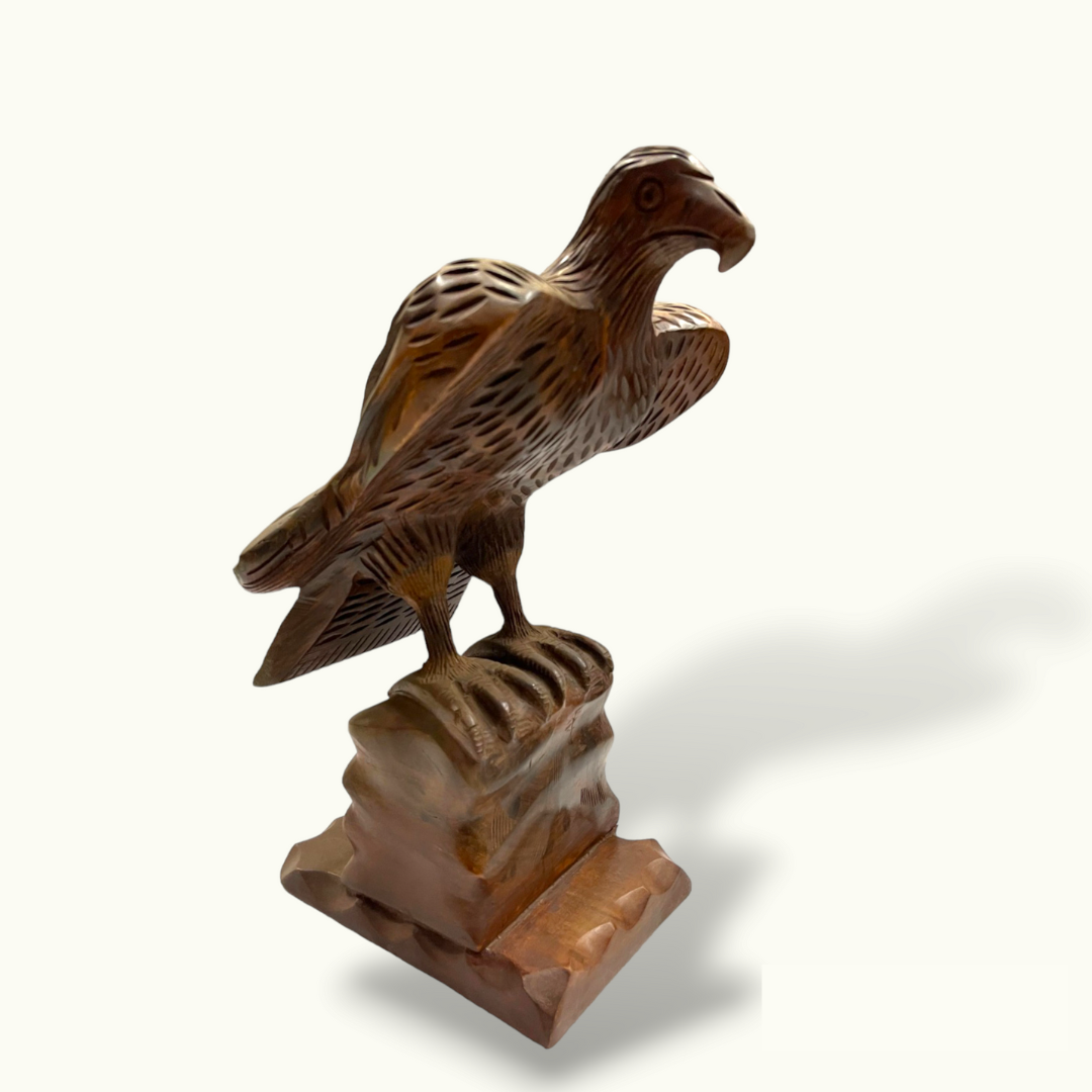 Wooden Eagle Sitting on a Tree Branch, Eagle Sculpture.