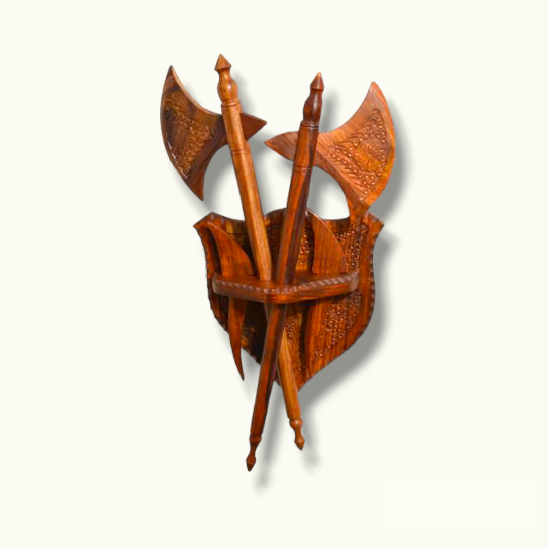 Introducing Stylish Wall-Hanging Axe Set, Stunning Wooden Axe Set.