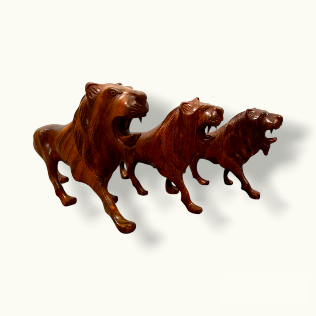 Handmade Wooden Lions Set, The Best Wooden Lion Set.