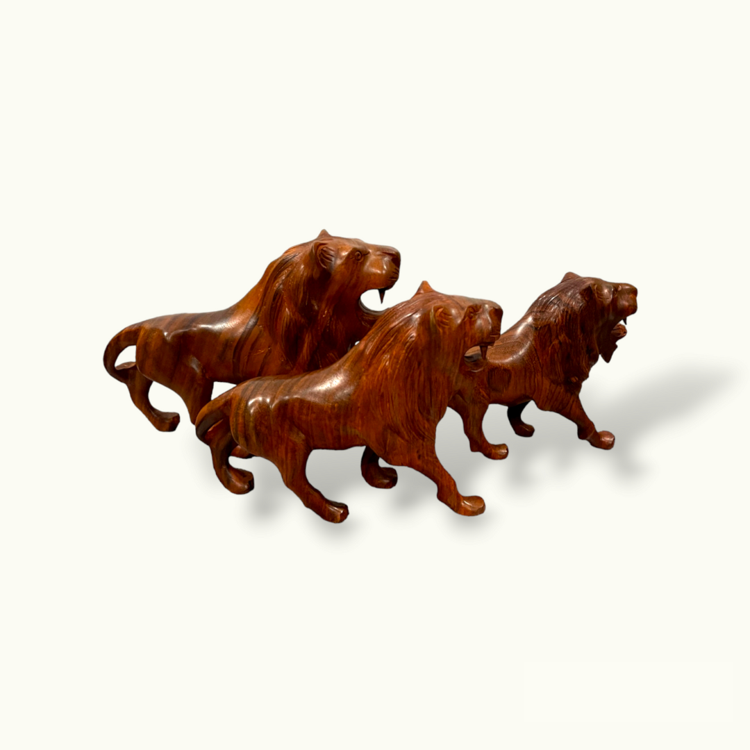 Handmade Wooden Lions Set, The Best Wooden Lion Set.