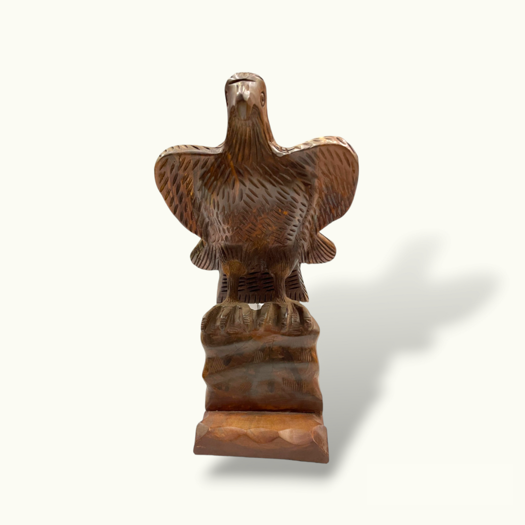 Wooden Eagle Sitting on a Tree Branch, Eagle Sculpture.