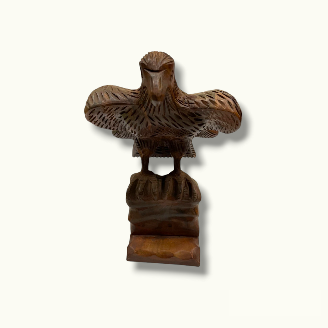 Wooden Eagle Sitting on a Tree Branch, Eagle Sculpture.