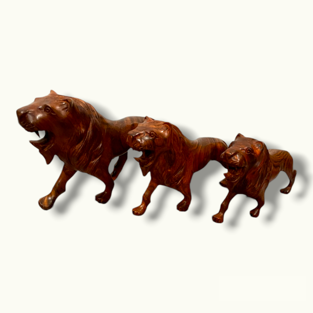 Handmade Wooden Lions Set, The Best Wooden Lion Set.