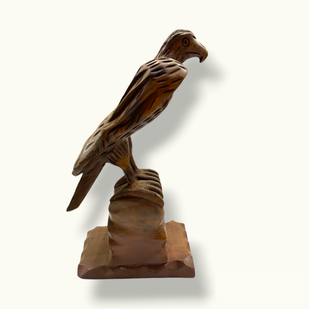 Wooden Eagle Sitting on a Tree Branch, Eagle Sculpture.