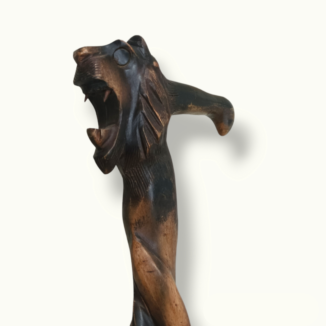 Handcrafted Wooden Lion Stick, Lion Handle Wooden Stick.