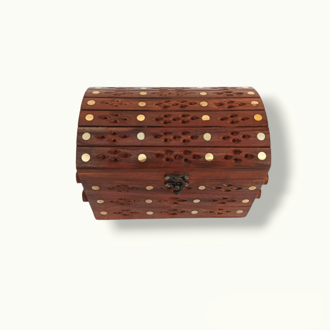 Handcrafted Rosewood Jewelry Box, Brass Work Multilayer Box.