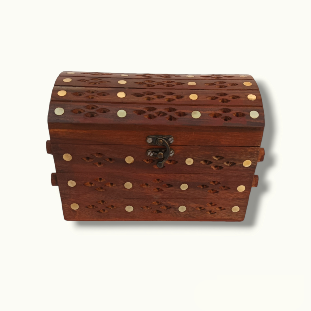 Handcrafted Rosewood Jewelry Box, Brass Work Multilayer Box.