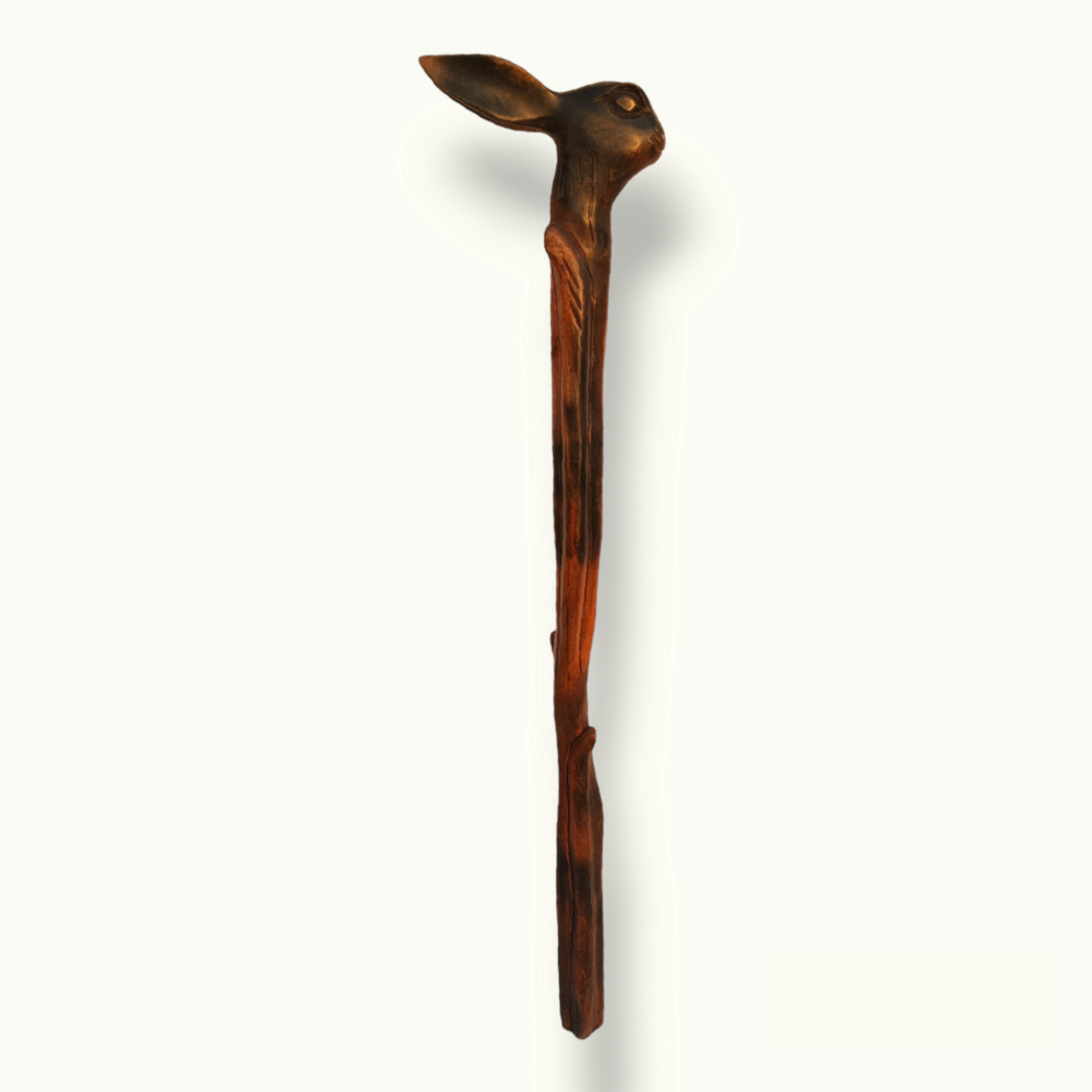 Beautiful Wooden Rabbit Head Walking Stick, Creative Walking Cane.