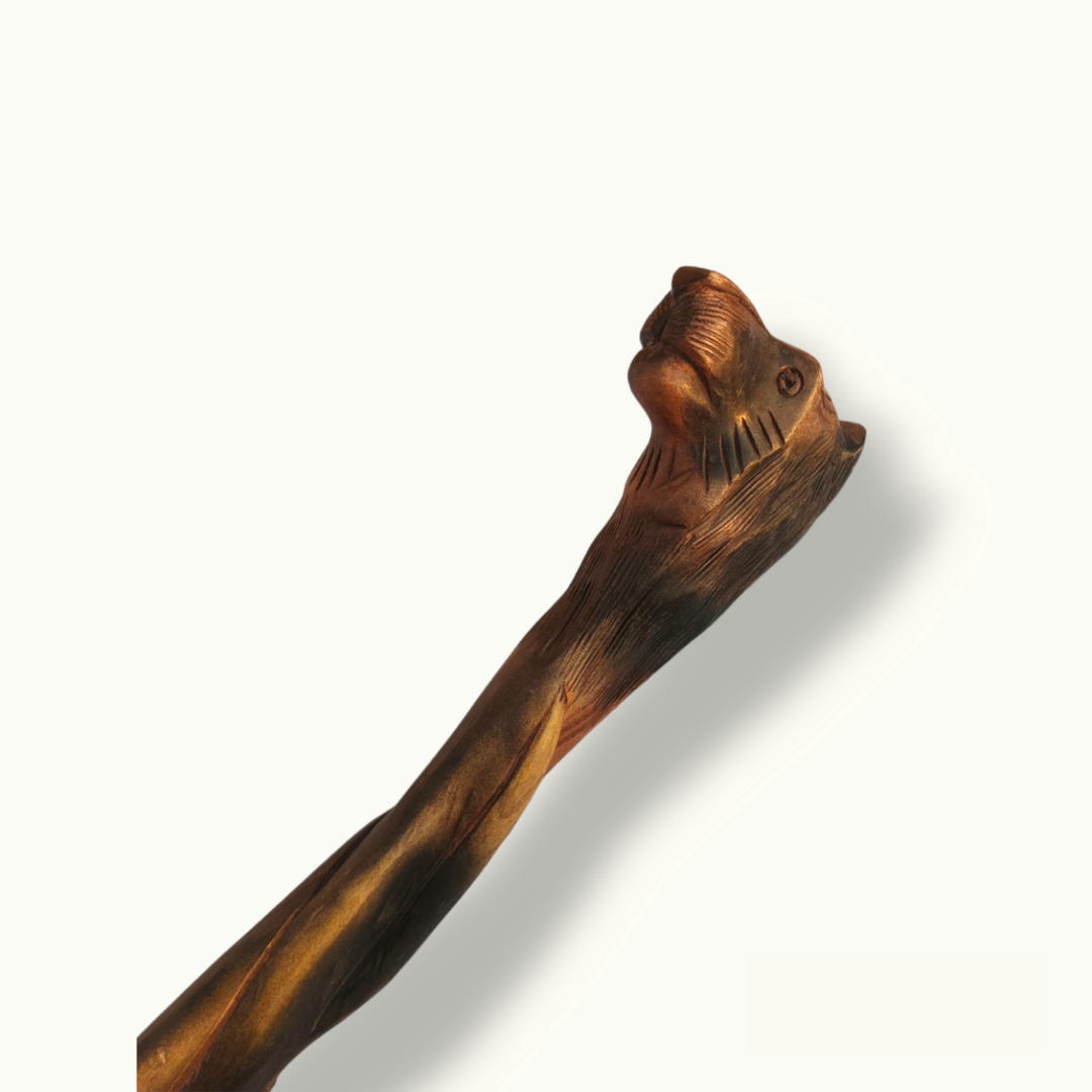 Handcrafted Wooden Lion Stick, Classic Head Lion Walking Cane.