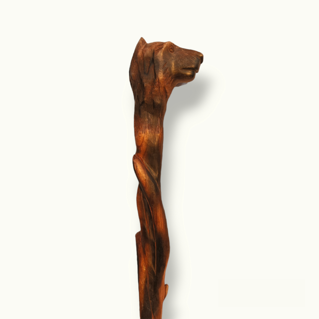 Handcrafted Wooden Lion Stick, Classic Head Lion Walking Cane.