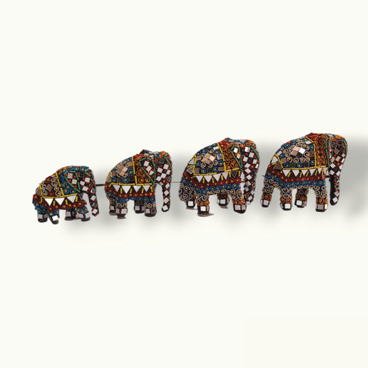 Beautiful Mirror Beads Art Elephant Set, Creative Elephants Statue.