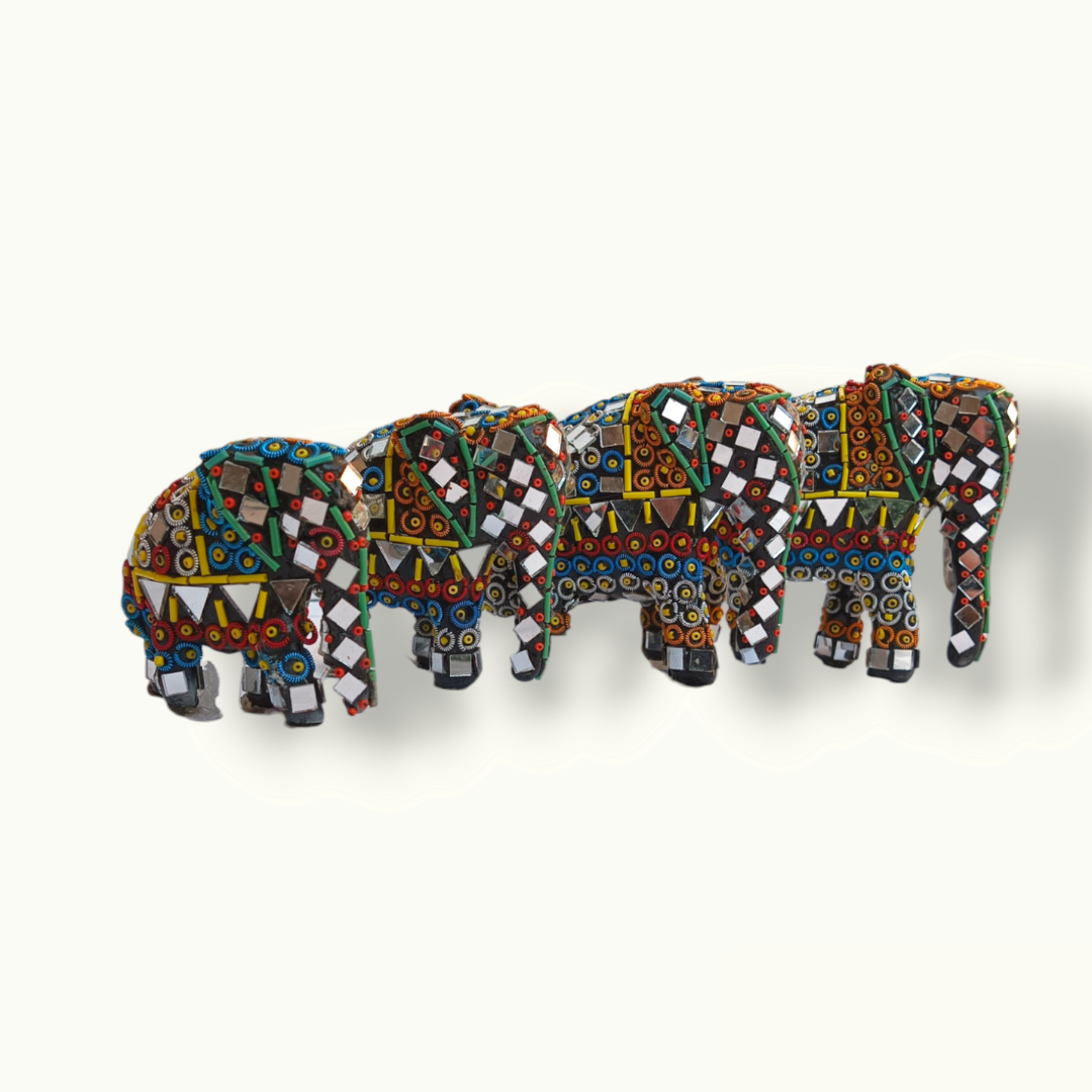 Beautiful Mirror Beads Art Elephant Set, Creative Elephants Statue.