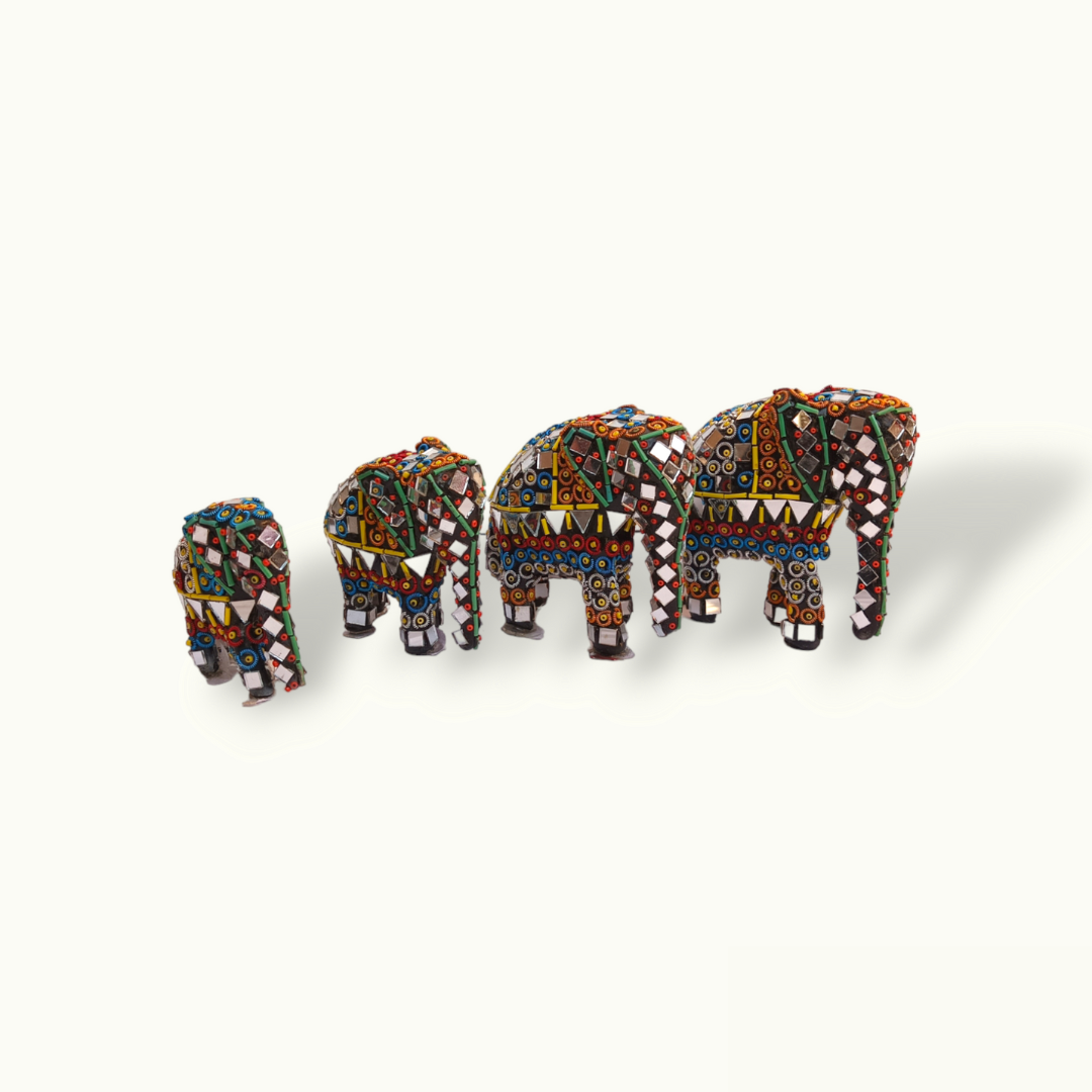 Beautiful Mirror Beads Art Elephant Set, Creative Elephants Statue.