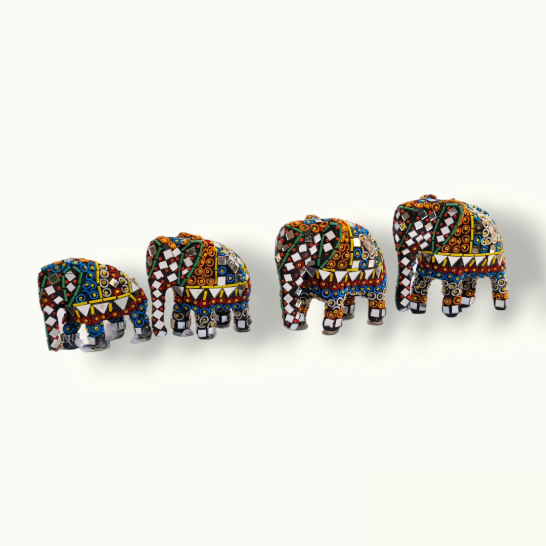 Beautiful Mirror Beads Art Elephant Set, Creative Elephants Statue.