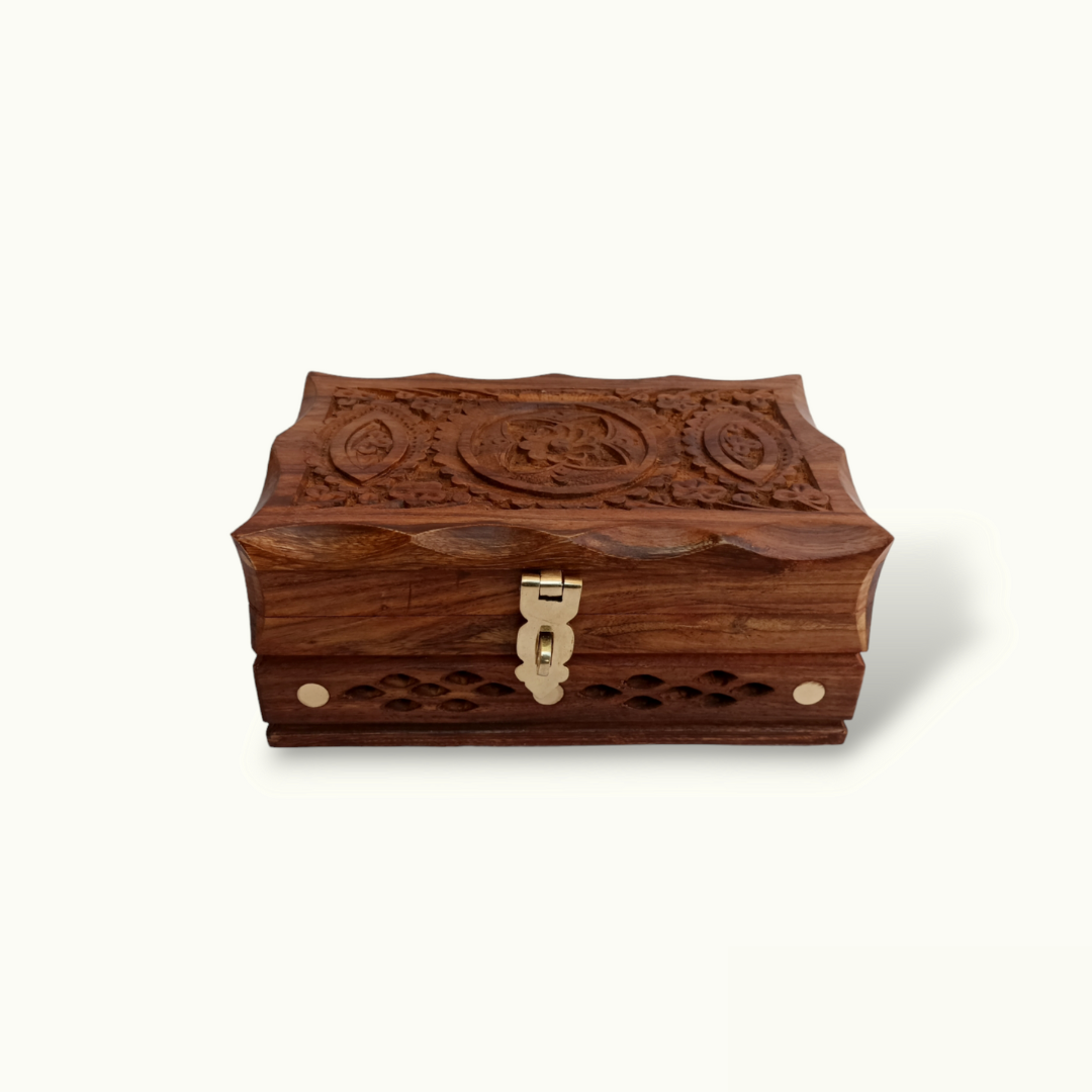 Beautiful Floral Carving Jewelry Box, Handmade Wooden Jewelry Holder.