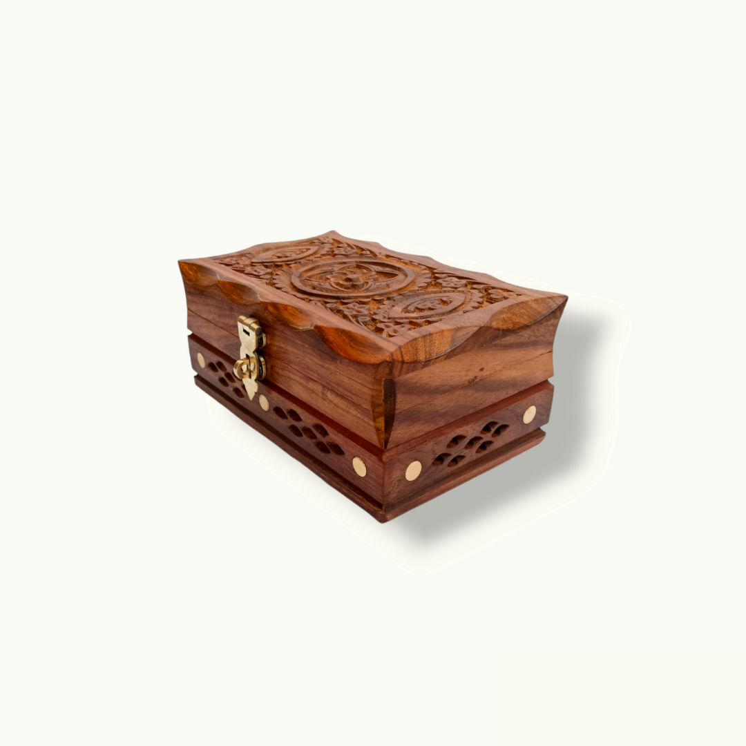 Beautiful Floral Carving Jewelry Box, Handmade Wooden Jewelry Holder.