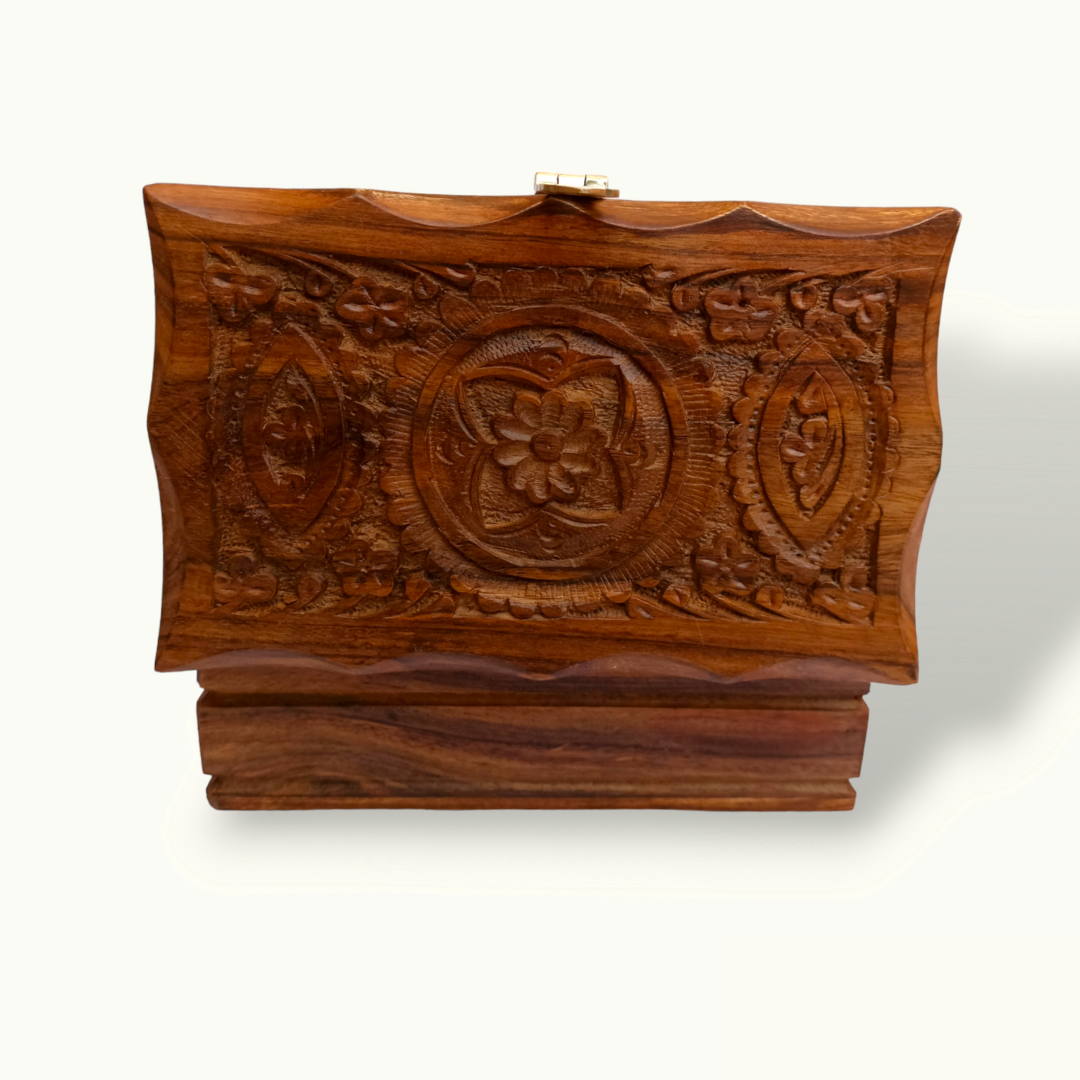 Beautiful Floral Carving Jewelry Box, Handmade Wooden Jewelry Holder.