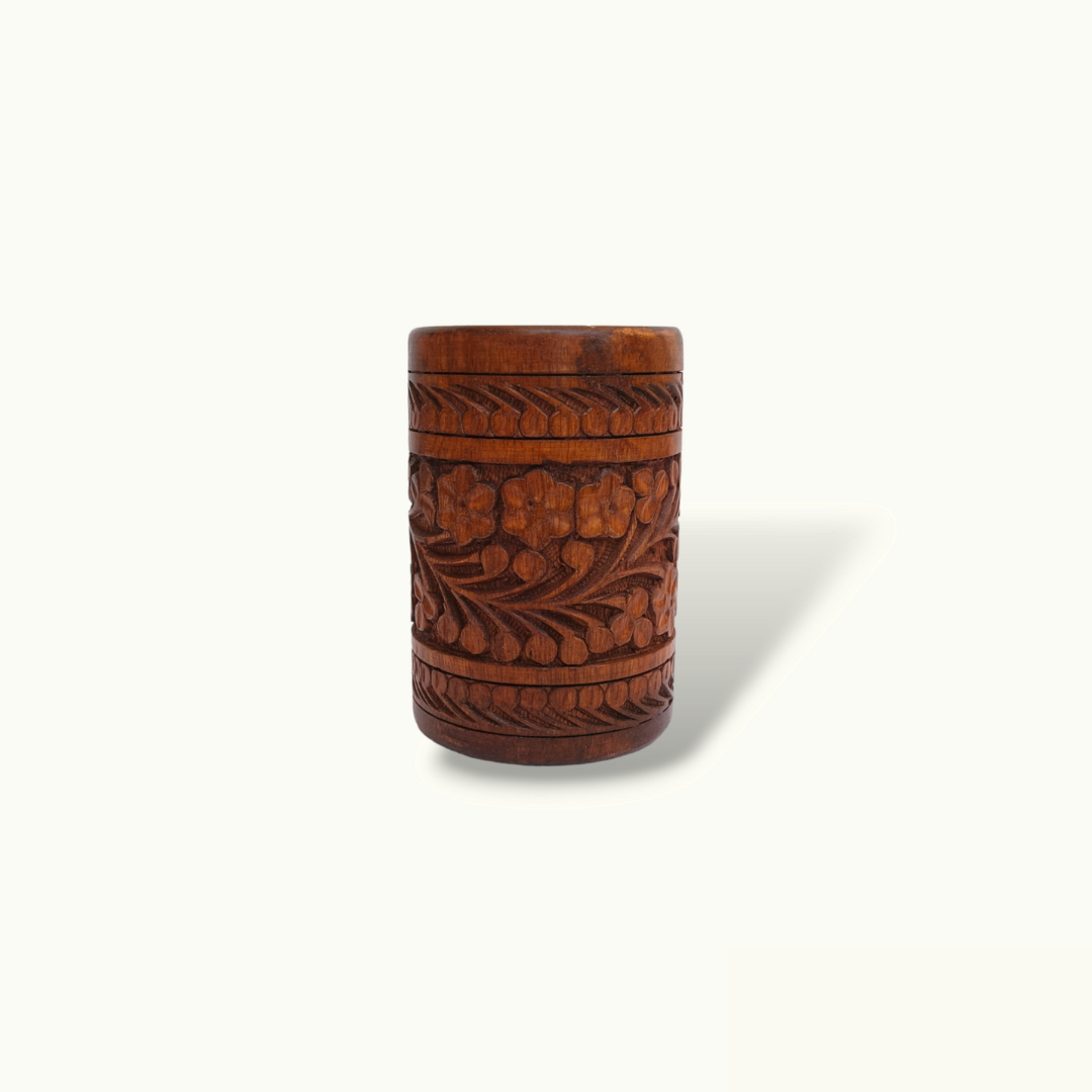 Beautiful Handcrafted Carving Pen Holder, Wooden Pen Jar.