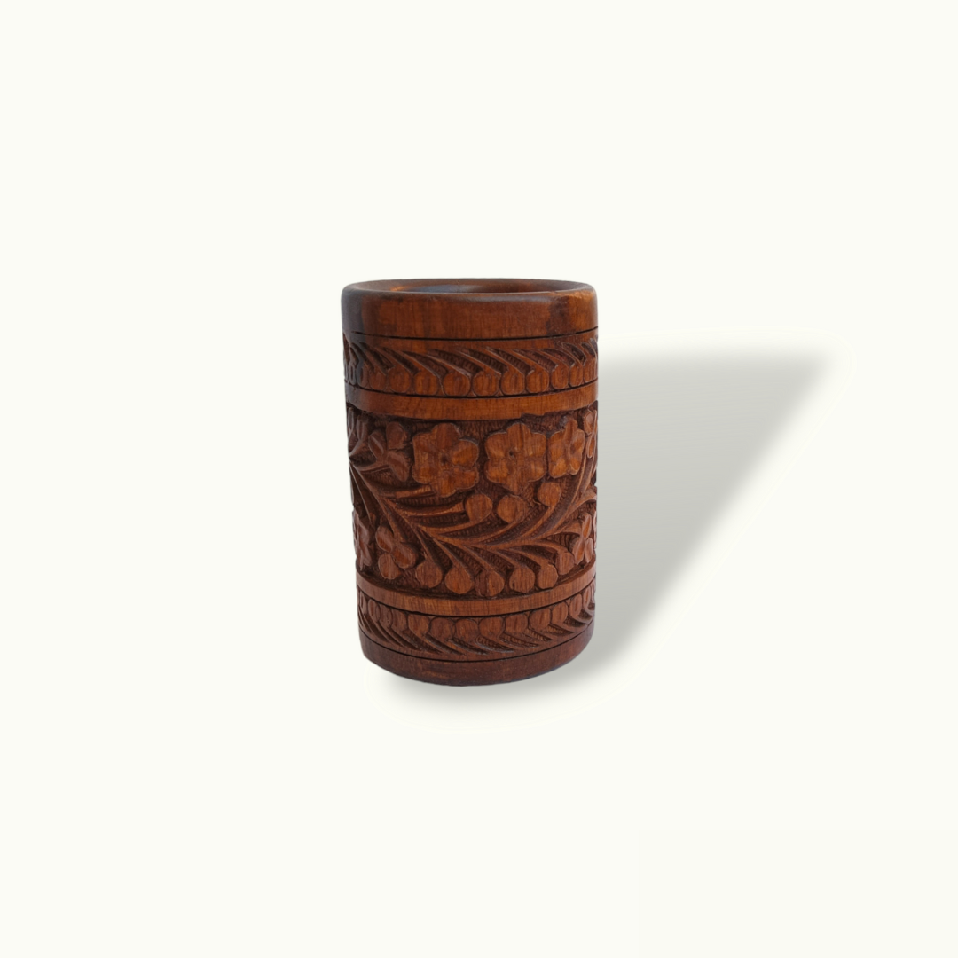 Beautiful Handcrafted Carving Pen Holder, Wooden Pen Jar.