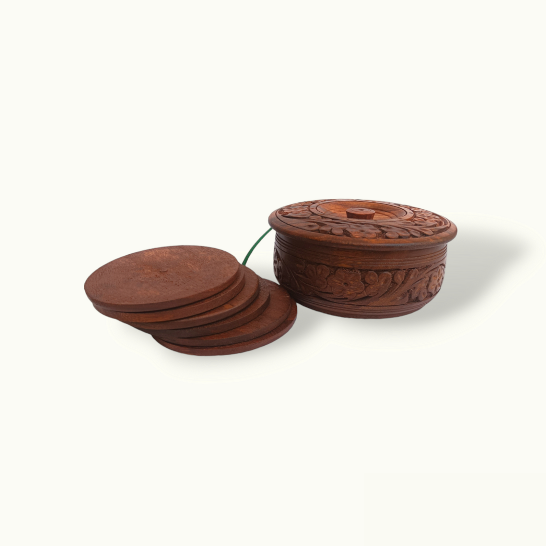 Wood Carving Tea Coaster, Flower Carving Tea Coasters.