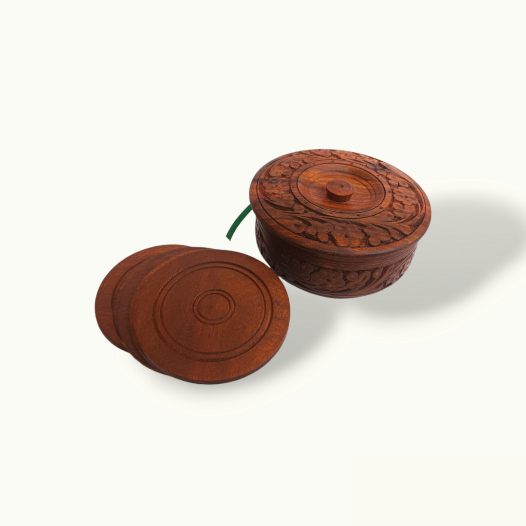 Wood Carving Tea Coaster, Flower Carving Tea Coasters.