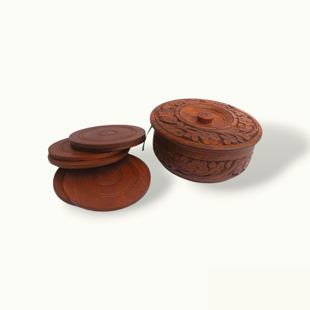 Wood Carving Tea Coaster, Flower Carving Tea Coasters.