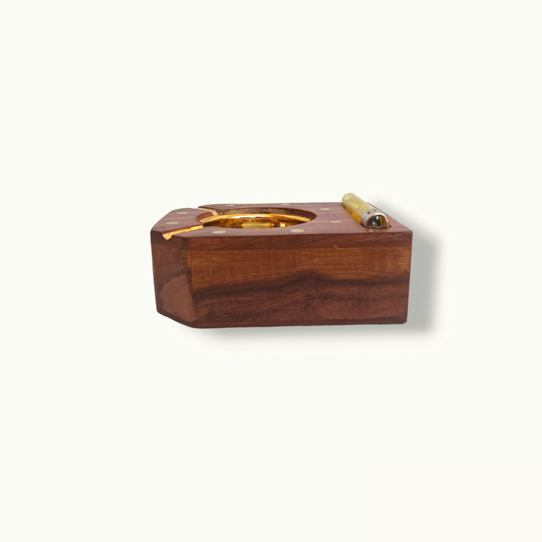 Handcrafted Wooden Ashtray, Beautiful Brass Work Wooden Ashtray.